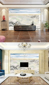 高清水墨山水玉石山水大理石紋電視背景墻圖片素材 效果圖下載