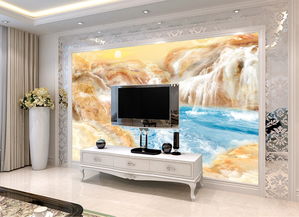 財源廣進大氣山水大理石紋背景墻